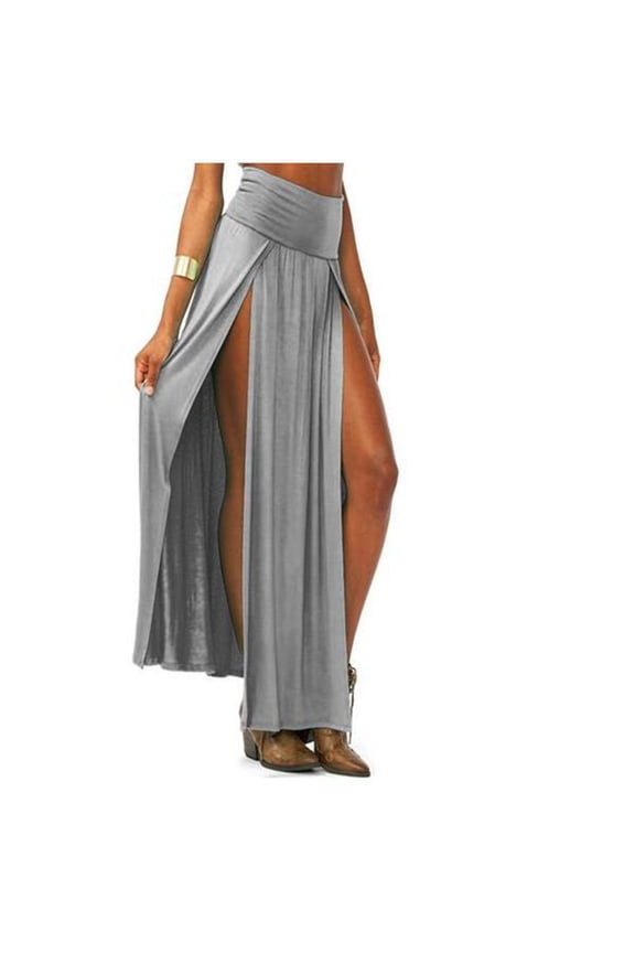 Tutu Skirt Business Casual Skirts for Women Midi Skirt Pencil Dress Double Split Maxi Long Skirt Ladies Plain Casual Basic Two Side Slit Pleated Skirt High Waist Versatile Black Skirt M