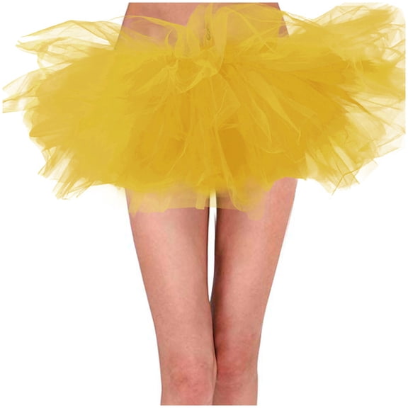 Fsqjgq Skirts for Women Preppy Black Tennis Skirt Adult Tulle Skirt 6 Layered Tutu Mini Ball Gown Skirt Women Classic Princess Fluffy Ballet Skirts Yellow S