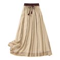 thumbnail image 1 of Fsqjgq Skirts for Women Sexy Cotton Linen Skirts for Women Maxi Skirts Summer A Line Elastic Waist Front Strap Skirt Embroidery Vintage Midi Skirts Jean Skirts for Women Denim Business Casual Sk M, 1 of 4