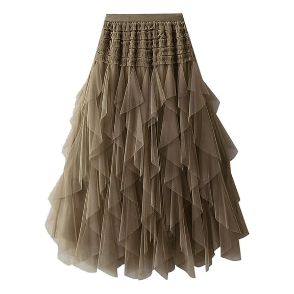 Fsqjgq Skirts for Women Short Trendy Casual Pleated Skirts Tulle Skirts for Women High Elastic Waist Mesh Layered Long Fairy Skirt Tutu A Line Midi Skirt Maxi Skirts Black Maxi Skirt Y2K Skirt A