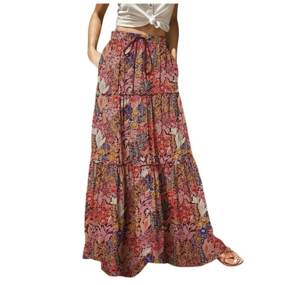 Fsqjgq Skirts for Women TrendyCargo Maxi Skirt Trendy Knee Length Skirts for Women EARKOHA Womens Casual High Waist Tiered Paisley Print Long Maxi Skirt With Pockets S