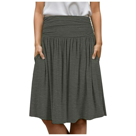 Fsqjgq Skirts for Women TrendyGrey Pencil Skirt for Women Tummy Control Trendy Work Skirt Simlu Skirts For Regular And Skirt With Pockets Below The Knee Length Ruched Flowy Midi Skirt M