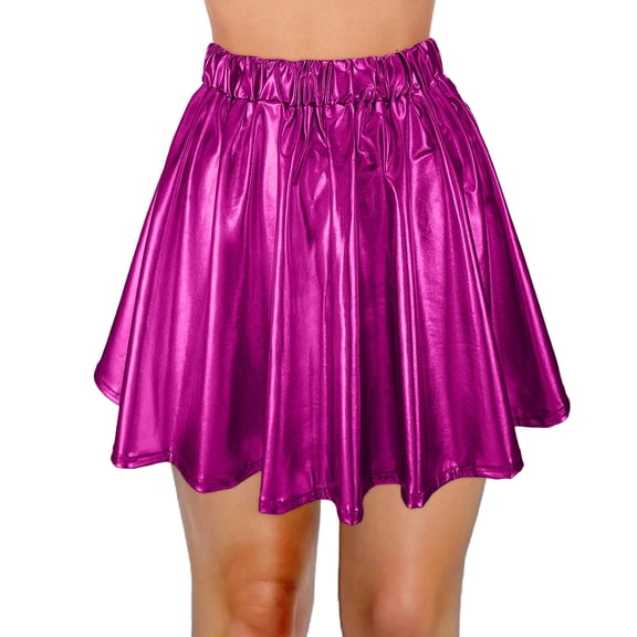 Fsqjgq Skirts for Women TrendyPurple High Waisted Skirt Trendy Long Skirt High Waist Pleated Short Skirt Loose Skirt Metallic Skater Skirt Sparkly Shiny Flared Pleated A Line Mini Skort S