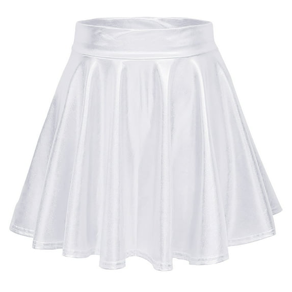 Fsqjgq Metallic Leather Skirts for Women Versatile Casual PU Leather High Waisted A Line Pleated Skirt Party Skater Mini Skirts