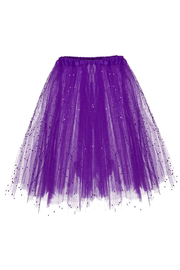 Skirts for Women Casual Short Skirt Three Layer Tutu Skirt Adult Half Shaggy Skirt Highlights Glitter New Hot Purple One Size