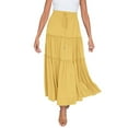 thumbnail image 1 of Fsqjgq Skirts for Women Elegant Plaid Skirt Women’S Elastic High Waist Boho Maxi Skirt Ruffle A-Line Swing Long Skirts Yellow M, 1 of 9