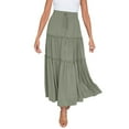 thumbnail image 1 of Fsqjgq Skirts for Women Trendy Spring Break Essentials Women's Elastic High Waist Boho Maxi Skirt Ruffle A-Line Swing Long Skirts Green S, 1 of 9