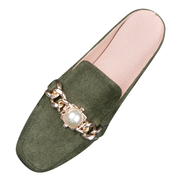 Fsqjgq Sock Shoes Women Womens Shoes Women'S Lazy Square Head Heel Less Cover Toe Flat Half Slippers Green Asian Size 40