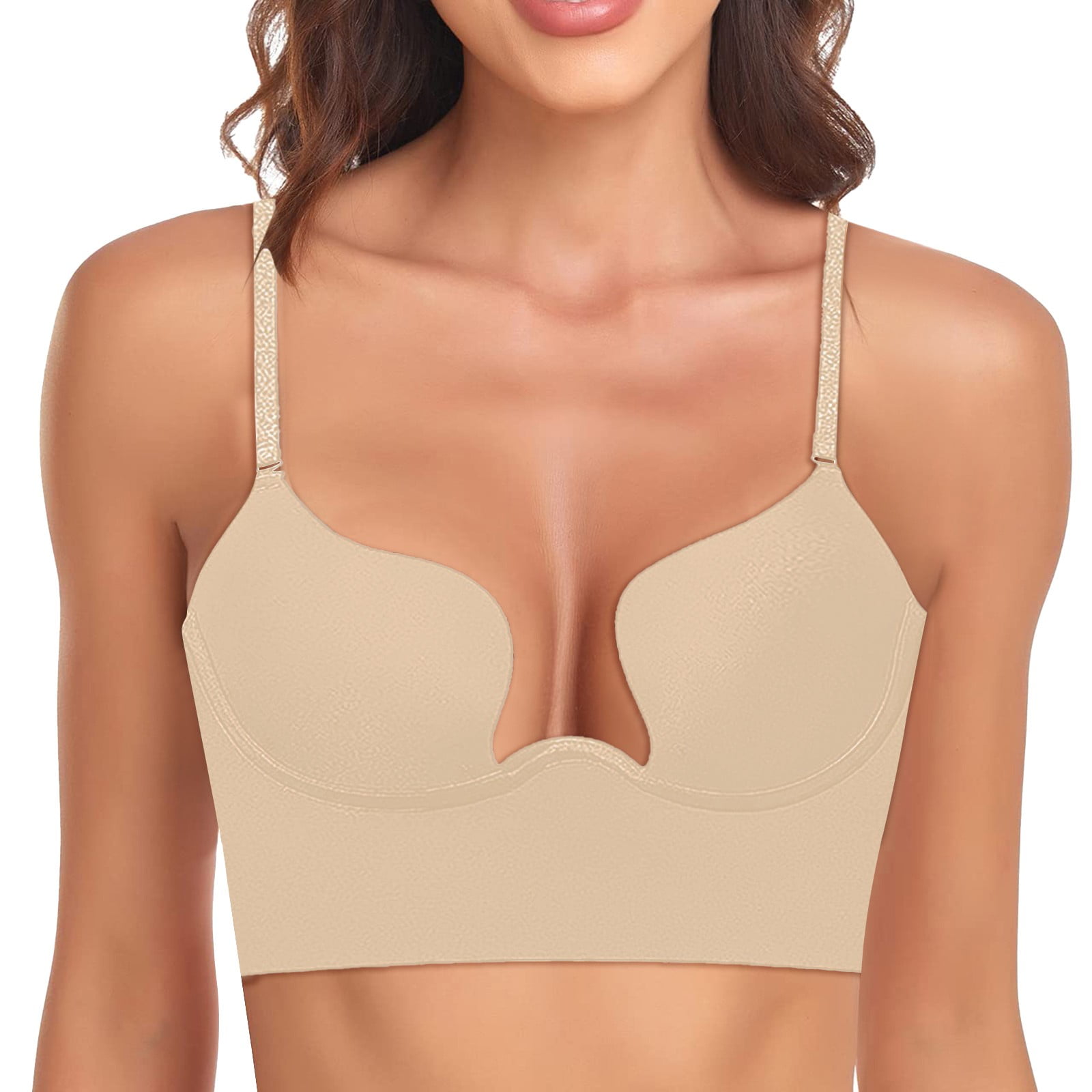Women's French Seamless Gathering Bra, Big Breasts, Small Shape, Sexy Bra,  No Underwire, Glossy Back, Push Up Bralette Simple Brassiere(2-Packs) 