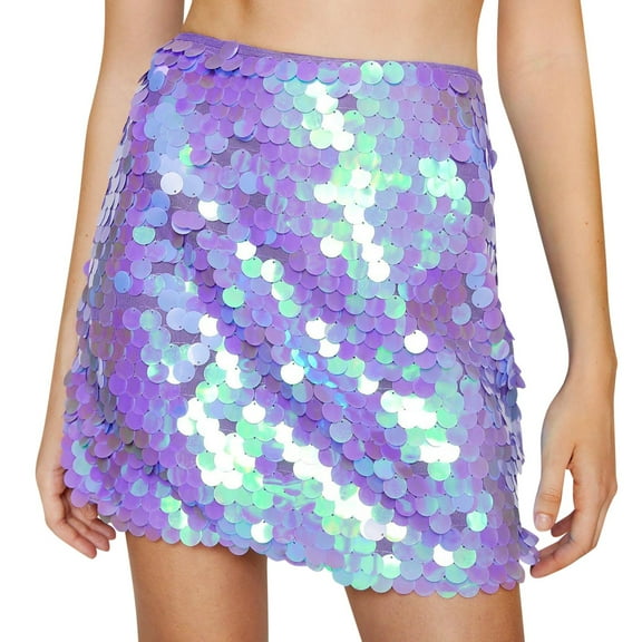 Fsqjgq Sparkly Sequin Skirts for Women Fashion Glitter High Waisted Pencil Skirt Basic Slim Fit Wrap Mini Carnival Party Skirts