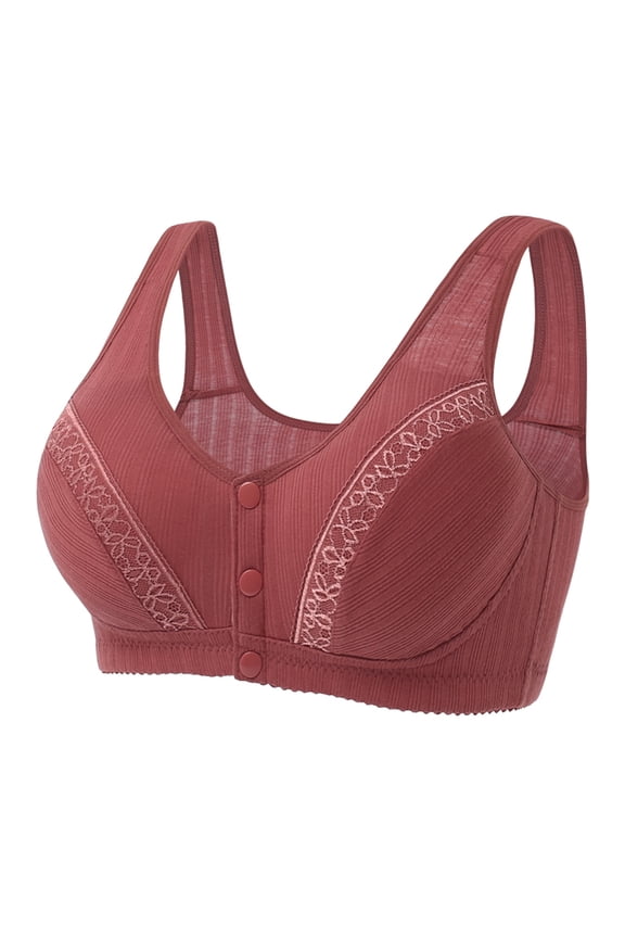 Sports Bras for Women Plus Size Front Closure Floral Lace No Underwire Underwear Seamless Lightly Lined Padded Push Up Wireless Bras Red Size 46