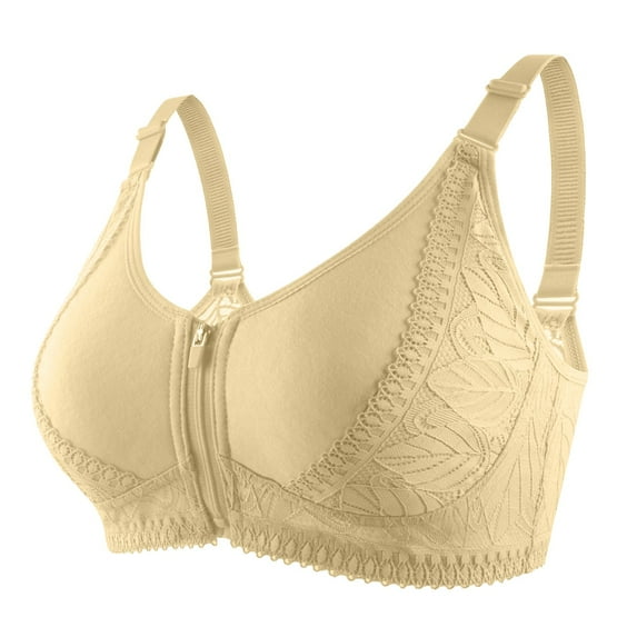 Fsqjgq Sports Bras for Women Plus Size Front Zipper Adjustable Straps No Underwire Push Up Bras Large Bust Lightly Lined Comfort Bra Underwear Beige Size 38