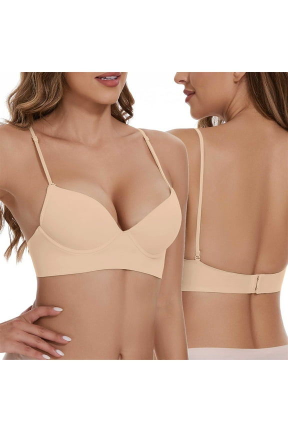Sports Bras for Women Underwear Sports Bra Work Out Beautiful Back Bra for Big Busted Women Low Back Bra Wire U Shaped Backless Bra Convertible Spaghetti Strap Seamless Sleeping Bralette Brale