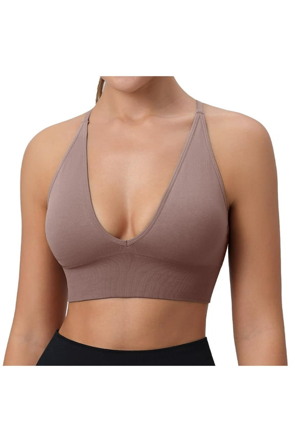 Sports Bras for Women Underwear Built In Bra Tank Tops Work Out Beautiful Back Deep V Bra V Neck Long Line Sports Bra Strap Padded Cup Adjustable Thin Strap Fitness Yoga Short Top Bralette