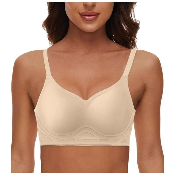 Fsqjgq Sports Bras for Women Underwear Racerback Bras Running Bandeau Sticky Bra Inserts Front Side Buckle Lace Edge Without Steel Ring Movement Seamless Gathering Adjustment Yoga Sleep Large Bra Tan