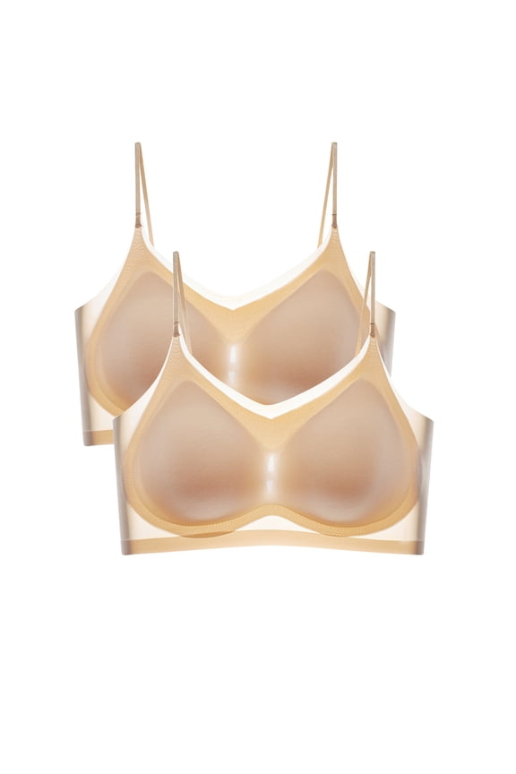 Sports Bras for Women 2 Pack Comfort Ultra Thin Ice Silk Seamless Wireless Bras Thin Straps Beautiful Back Anti Sagging Push Up Bras Beige M
