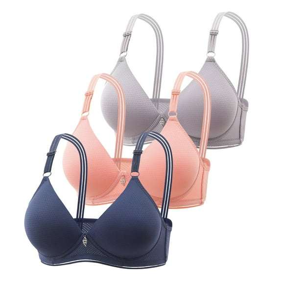 Fsqjgq Sports Bras for Women 3 Pack Comfortable Thin Bralettes Convertible Lightly Lined Seamless Wireless Bras Gathered Padded Push Up Bra Blue 40
