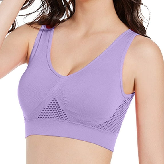 Fsqjgq Sports Bras for Women Plus Size 7Xl Hollow Workout Yoga Gym Fitness Tank Tops Shockproof Padded Wireless Bras Comfort T-Shirt Bra Purple