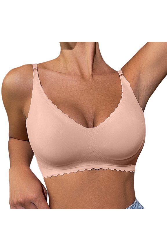 Sports Bras for Women Plus Size Comfortable Ruffles Bralettes Sleep Underwear Yoga Fitness Tank Tops Adjustable Wireless Push Up Bras Beige