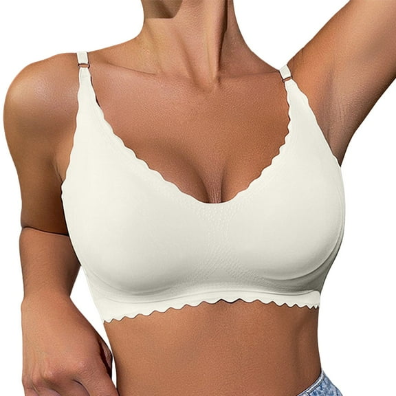 Fsqjgq Sports Bras for Women Plus Size Comfortable Ruffles Bralettes Sleep Underwear Yoga Fitness Tank Tops Adjustable Wireless Push Up Bras White