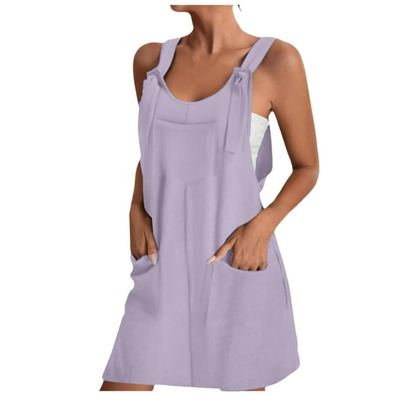 Fsqjgq Summer Dress Maxi Dress for Women Party Dress for Teens Women Short Dress Loose Casual Jumpsuit Adjustable Tie Jumpsuit Sleeveless Dress with Pockets Boho Vacation Dresses Floral Ruffle Pu L