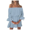 thumbnail image 1 of Fsqjgq Summer Dress White Dress Women Party Dress Summer Dress Vintage Print Beach Vacation Dresses Sexy Off Shoulder Tunic Casual Loose Fit Bell Sleeve Mini Dress Swing Beach Long Maxi Dress L, 1 of 5