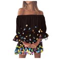 thumbnail image 1 of Fsqjgq Summer Dress for Women Party Dress Plus Size Summer Dresses for Curvy Women Vintage Print Beach Vacation Dresses Off Shoulder Tunic Casual Loose Fit Bell Sleeve Mini Dress Boho Floral Prin XL, 1 of 5