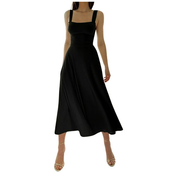 Fsqjgq Summer Dress Wrap Dress Party Dress Women Dresses Summer Solid Thick Shoulder Strap Slim Fit Lace Up Waist Dress Casual Skirt Boho Vacation Dresses Flowy Tiered Beach Vacation Dress 2XS