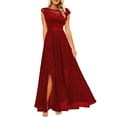 thumbnail image 1 of Fsqjgq Summer Dresses 2024 Women Sleeveless Long Evening Dress Wedding Guest Formal Occasion Dresses with Belts Split Ruffles Party Dress Red S, 1 of 5