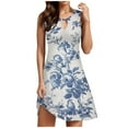 thumbnail image 1 of Fsqjgq Summer Dresses for Women 2024 Formal Dresses Party Dress Summer Dresses for Women Midi Fashion Vintage Floral Ink Matching Mid Beach Dress Boho Vacation Dresses Casual T Shirt Dress Swing L, 1 of 5