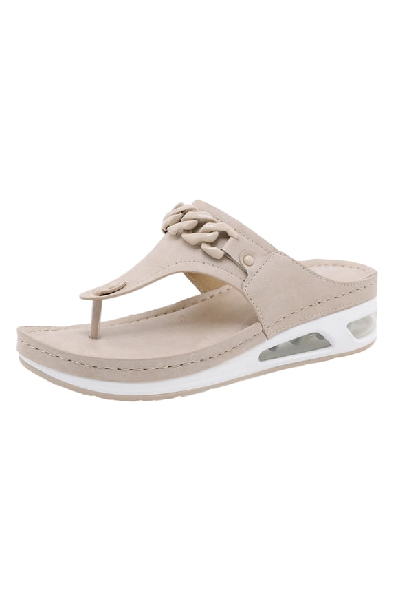 Summer Sandals Women Woman Sandles Wedge Air Cushioned Thong Sandals Slippers Open Toe Sandals Summer Casual Women Roman Sandals Flip Clip Women Sandals Size 37 Beige