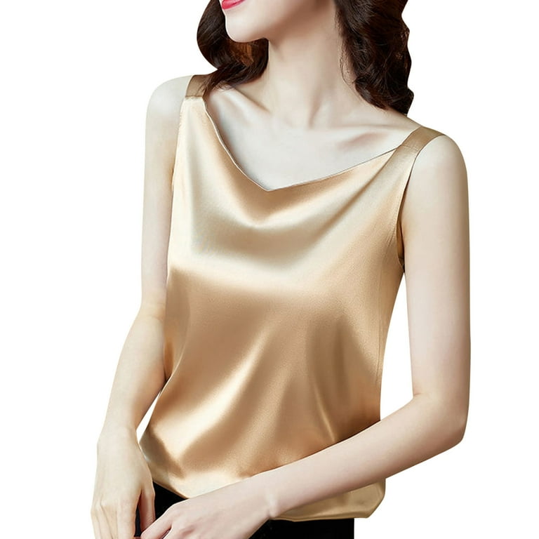 Fsqjgq Summer Shiny Silk Tank Top Women's T-Shirt Sleeveless V