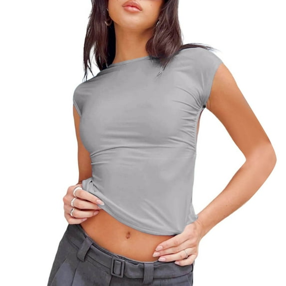 Fsqjgq Summer Tank Tops for Women Womens Summer Tops Fashion Blouse Women's Summer Sexy Backless Nylon Wicking Comfortable And Breathable Short Sleeve Slim Fit Top T Shirt Womens Summer Tank TopsXS