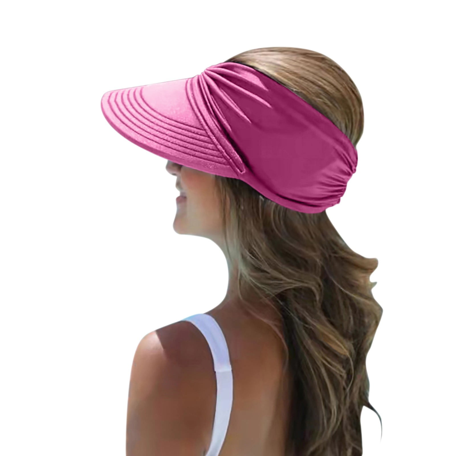 Fsqjgq Sun Hat for Women Foldable Buckle Hats Wide Brim Hats for Women  Visor Wide Hat Summer Protection Face Beach Sports Cap ,Pink