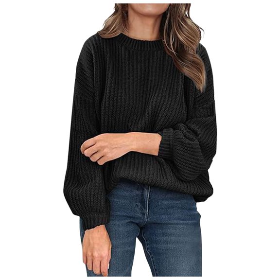 Fsqjgq Sweaters for Women Black Pullover Tops Brown Sweater Oversized Crewneck Sweaters Long Sleeve Casual Ribbed Knit Winter Clothes Pullover Sweaters Blouse Top Clothes Fall Fashion Cardigan