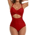 thumbnail image 1 of Fsqjgq Swimsuit for Women Bikini Doggy 2024 Women's Swimsuit Cut Out Swimsuit with Waistband High Waist Front Lace up Swimsuit for Women Red S, 1 of 5