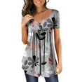 thumbnail image 1 of Fsqjgq T Shirts for Women Basic Pink Blouses for Women Short Sleeve Button Neck Flower Printed Pleated T Shirt Top Casual Floral Fit Shirts Tee Blouse Gray Xl, 1 of 4