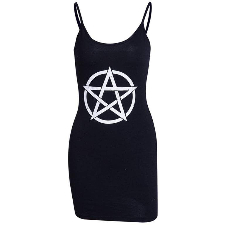 Fsqjgq Tight Dresses Female A Line Dresses for Women Fashion Women Star  Print Punk Gothic Bodycon Sleeveless Dress Braces Dress Black Size S -  Walmart.com