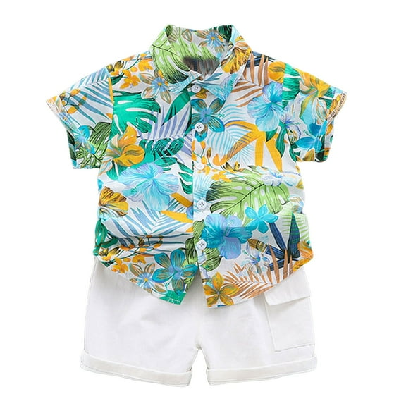 Fsqjgq Toddler Baby Boy Summer Clothes Hawaiian Outfit Baby Outfits Short Sleeve T-shirt Top & Shorts Set 12 Months-4 Years old Shorts Set 12-24 Months