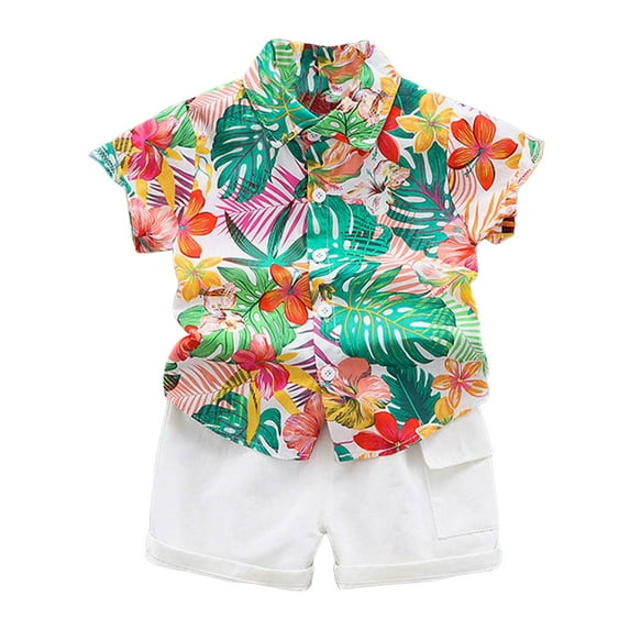 Fsqjgq Toddler Baby Boy Summer Clothes Hawaiian Outfit Baby Outfits Short Sleeve T-shirt Top & Shorts Set 12 Months-4 Years old Shorts Set 3-4 Years