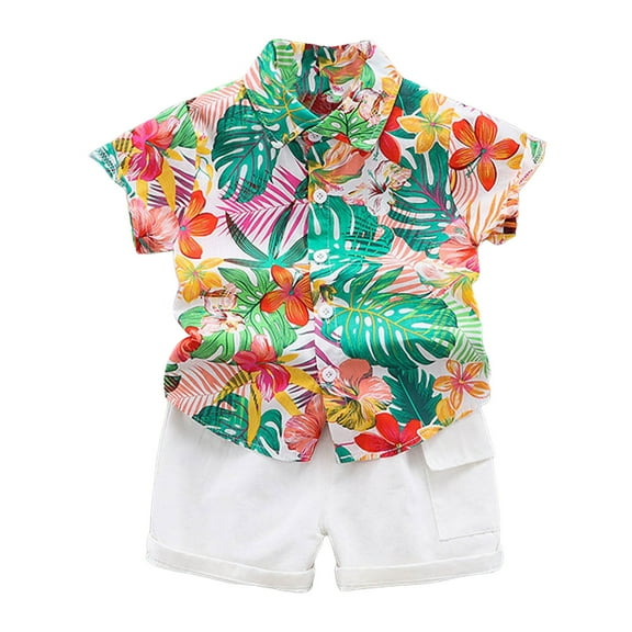 Fsqjgq Toddler Baby Boy Summer Clothes Hawaiian Outfit Baby Outfits Short Sleeve T-shirt Top & Shorts Set 12 Months-4 Years old Shorts Set 3-4 Years