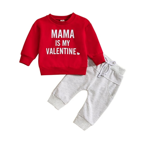 Fsqjgq Toddler Baby Boys Outfit Set Valentine's Day Letter Print Long Sleeve Pullover Sweatshirt and Jogger Pants Sports Outfit Sets Kids Boys Clothing Sets
