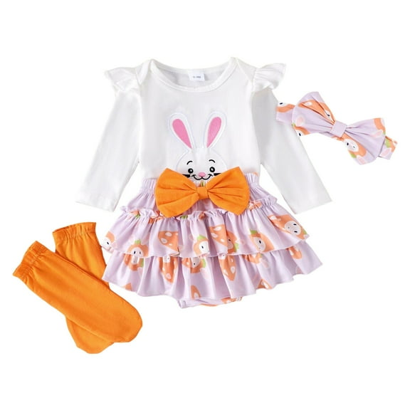Fsqjgq Toddler Baby Girl Clothes Easter Outfits 4Pcs Summer Cotton Clothing Sets Letter Ruffle Sleeve Tops Floral Shorts Headband Socks 9M