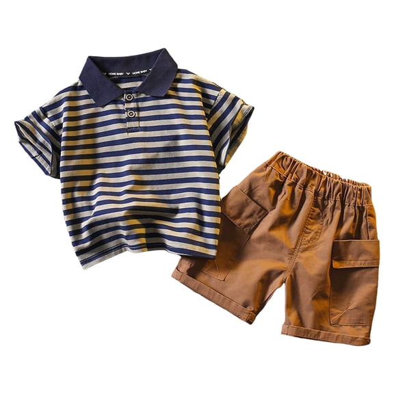 Fsqjgq Toddler Boy Outfits Clothing Sets Baby Boy Short Sleeve Striped Lapel Top and Short Outfit Beach Casual Summer Two Piece Clothes