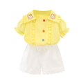thumbnail image 1 of Fsqjgq Toddler Girls Outfits Baby Girl Floral Summer Clothes Shorts Sets Cartoon Print Ruffle Short Sleeve T Shirt Tops Cute Shorts Set 12-18 Months, 1 of 5