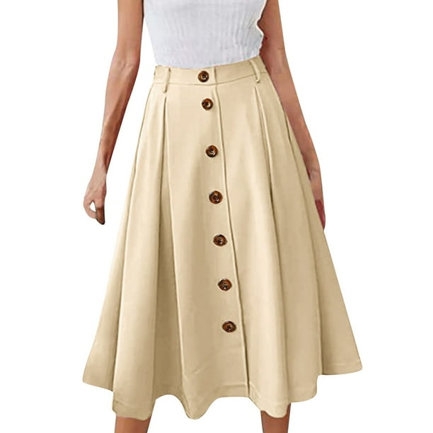 Fsqjgq Tulle Skirt Casual Skirts for Women Plaid Skirt Work Skirts for Women Office Vintage High Waist Button Pleated Skirt Versatile Casual Basic