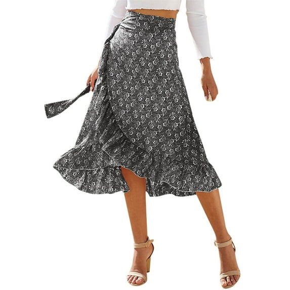 Fsqjgq Tulle Skirts for Women Halloween Skirt Maxi Skirts for Women Ankle Length Skirt Casual Long Skirt High Waisted Flowy Skirt Boho Floral Printed Pleated Skirt Long Skirts Black