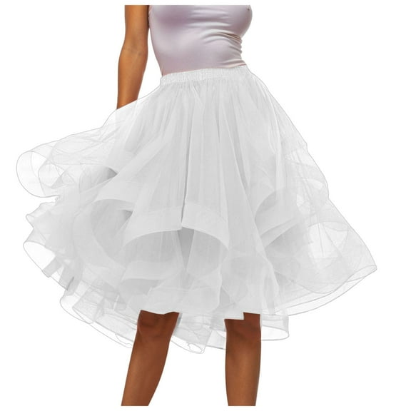 Fsqjgq Tulle Skirts for Women A Line Elastic Waist Tiered Layered Puffy Midi Long Party Tutu Skirt Puffy Petticoat Carnival Mesh Dance Skirts