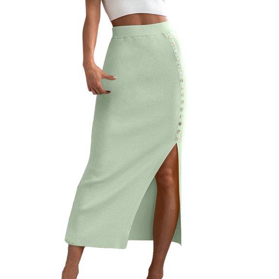 Fsqjgq Tutu Skirt Y2k Skirts for Women Denim Skirt Falda Red Skirt Women Long Pencil Skirt Women's Ribbed Knit Slim Bodycon Slim Side Slit Button Down Skirt Versatile Ruched Wrap Skirt S