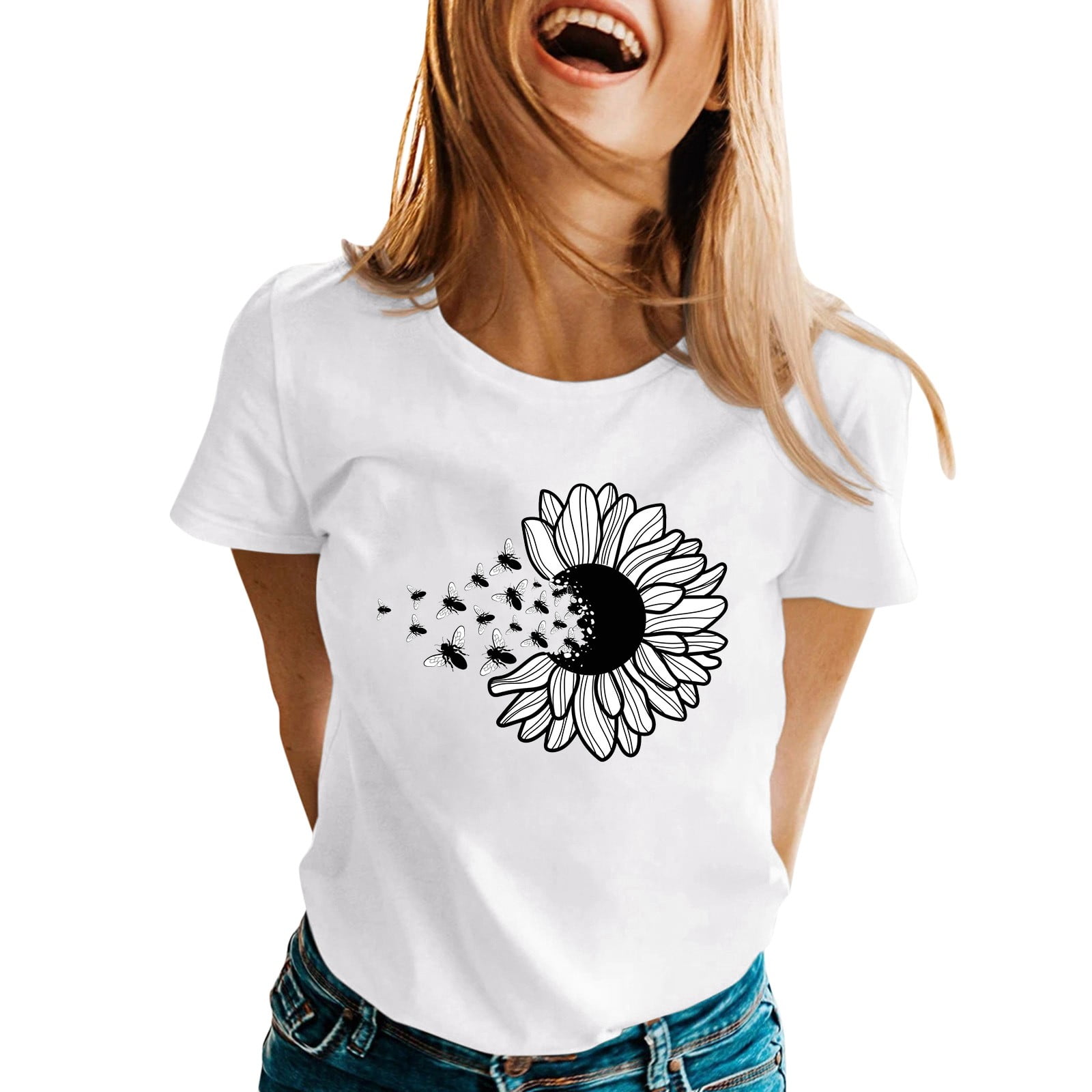 white printed t shirt women's
